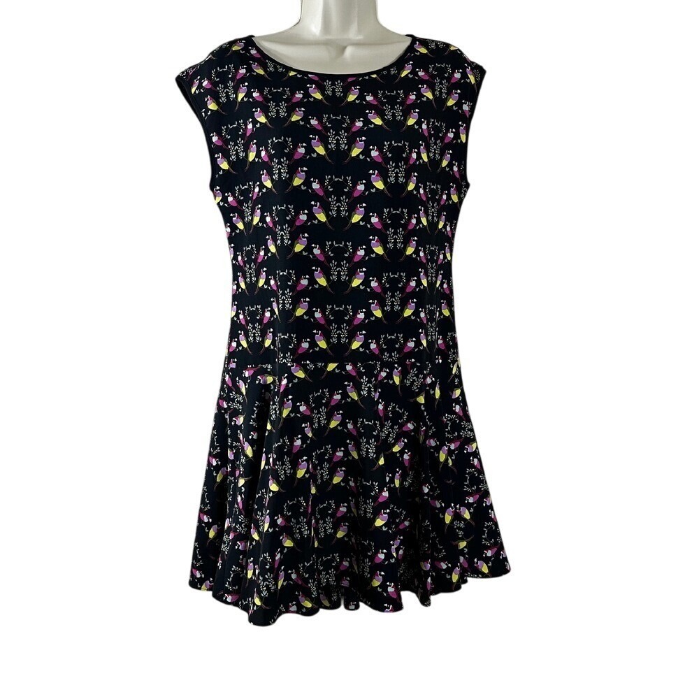 CeCe by Cynthia Steffe Womens Parrot‎ Bird Print Fit & Flare Dress Black Size 4